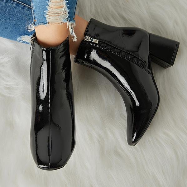 Women's Warm Patent Leather Shiny Pointed Boots
