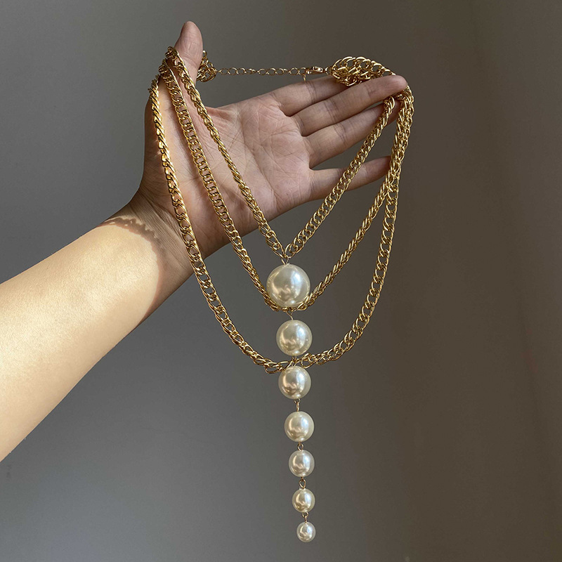French retro multi-layered pearl necklace unique fashionable exaggerated heavy-duty elegant clavicle chain niche design