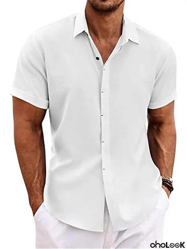 Men's Relaxed Fit Short Sleeve Lapel Button Summer Shirt