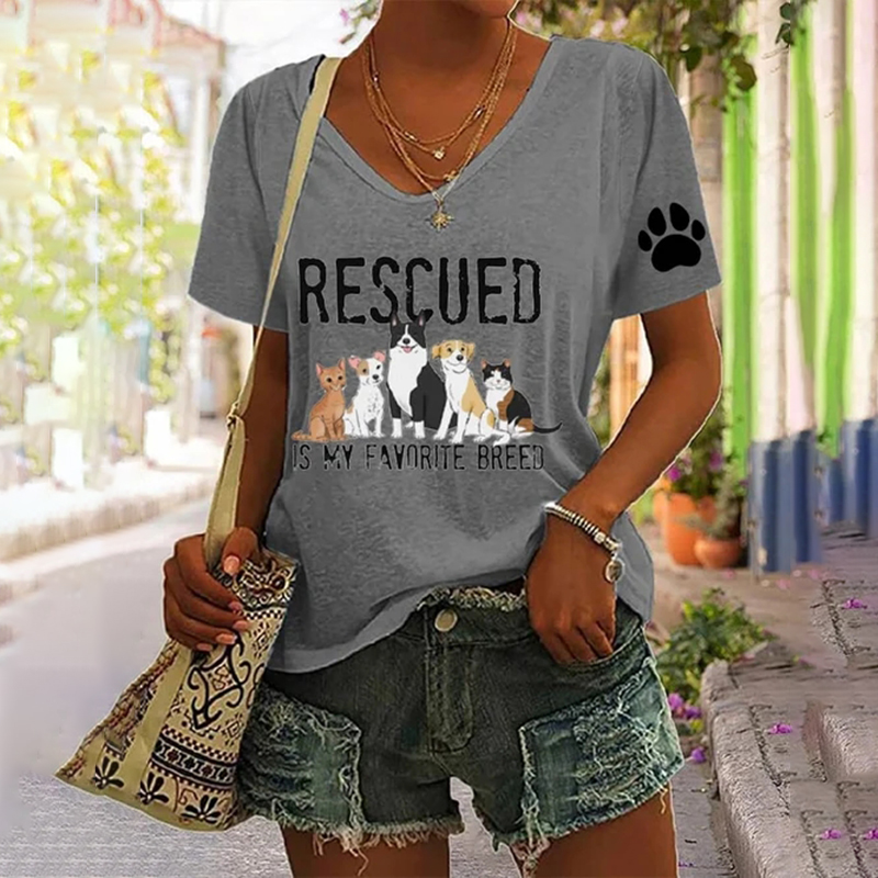 Rescued Is My Favorite Breed Paws Print T-Shirt