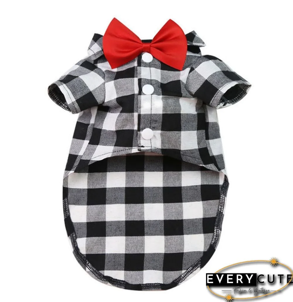 3 Colors Dog Plaid Shirt with Bow Tie Pet Clothes for Puppy Cat Western Collar Shirts Birthday Party Holiday Wedding Costume Outfit