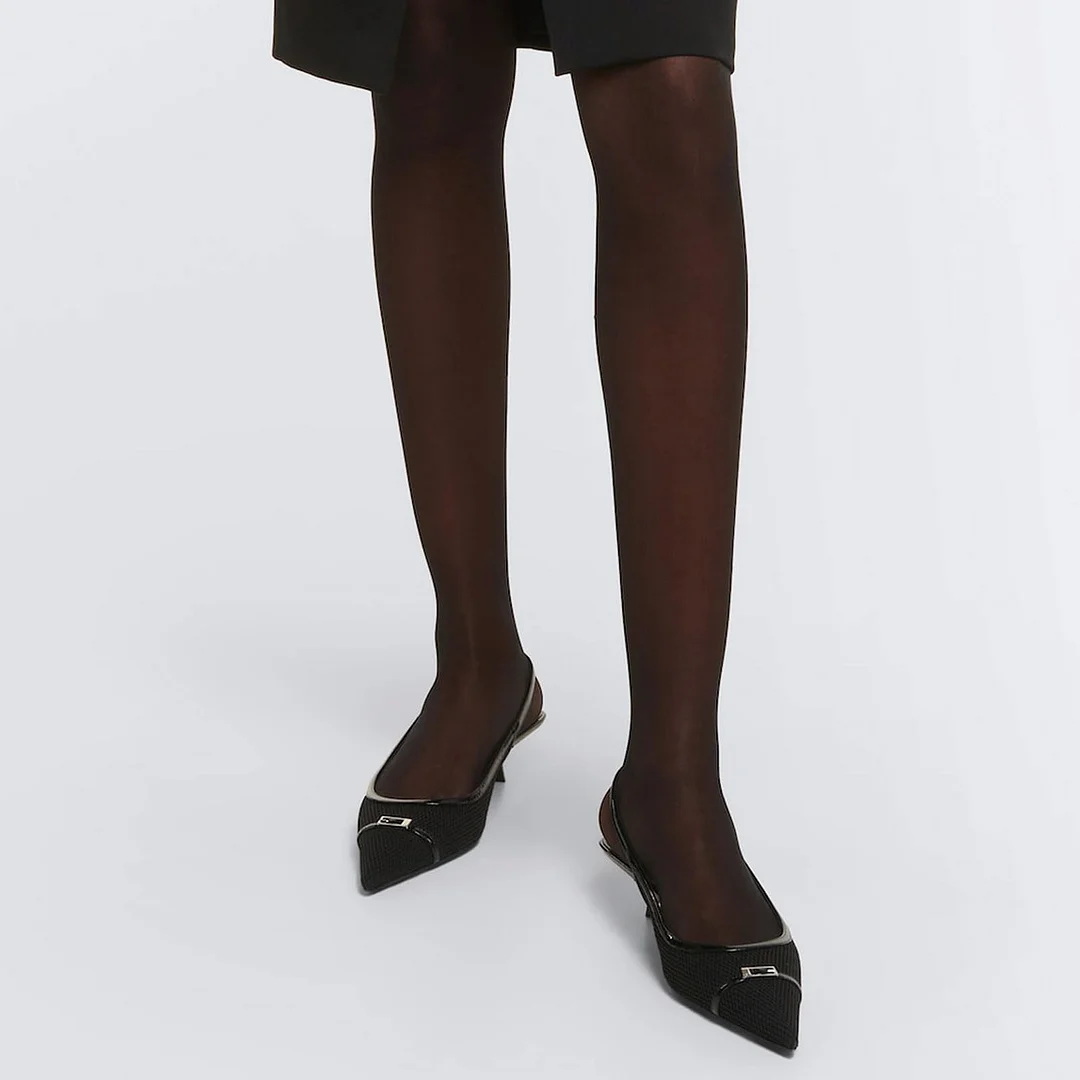 2.36" Women's Pointed Toe Red Bottom Sandals Slingback Shoes Kitten Heel Pumps Mesh Summer Shoes-MERUMOTE