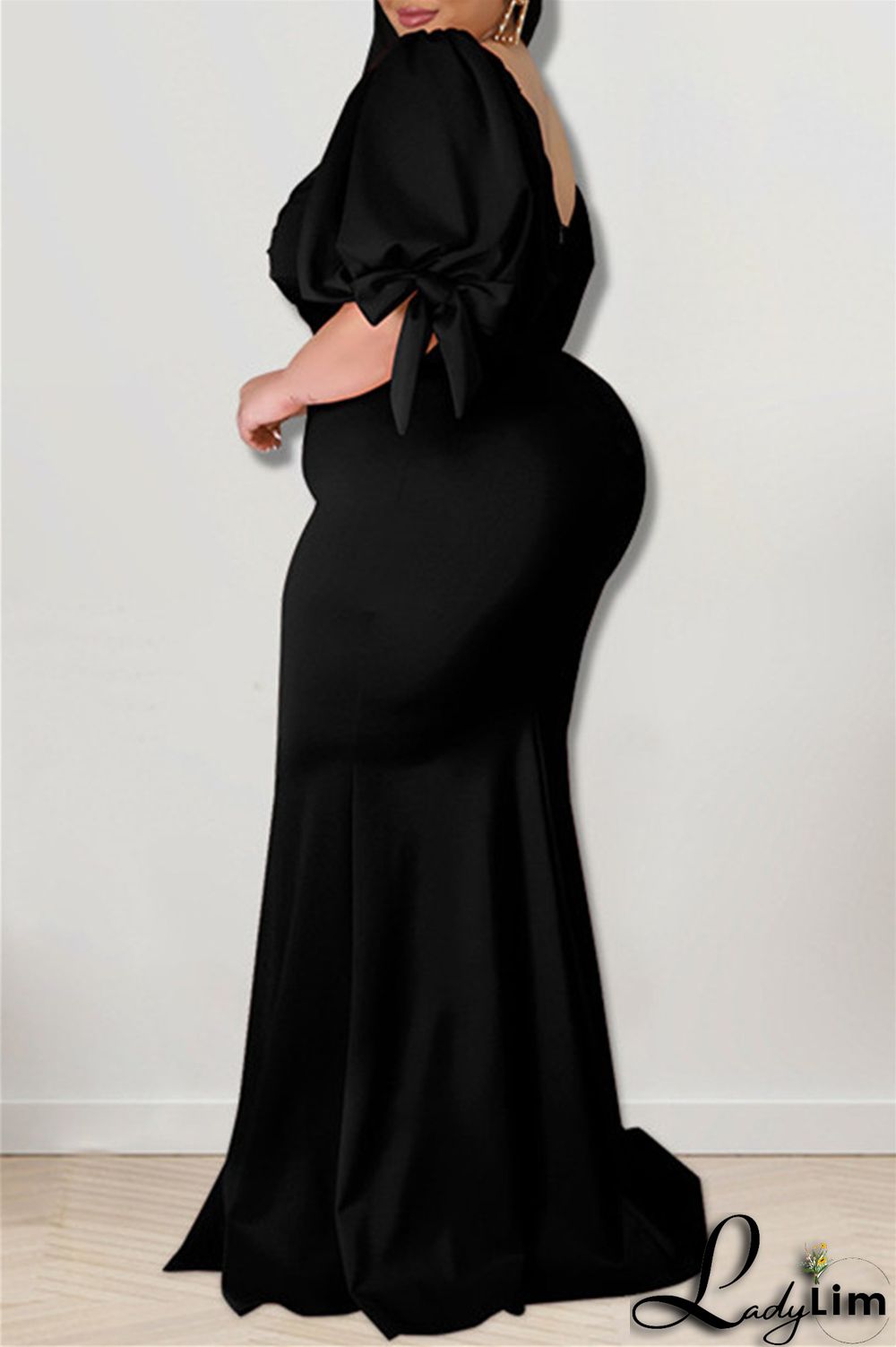 Pink Fashion Sexy Plus Size Solid Backless Slit Square Collar Evening Dress