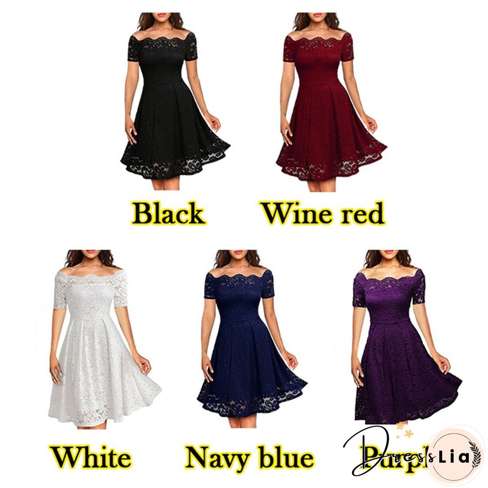 New Fashion Women Off Shoulder Slim Fit Lace Dress Elegant Strapless Short Sleeve Cutout