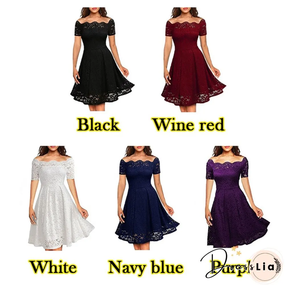 New Fashion Women Off Shoulder Slim Fit Lace Dress Elegant Strapless Short Sleeve Cutout