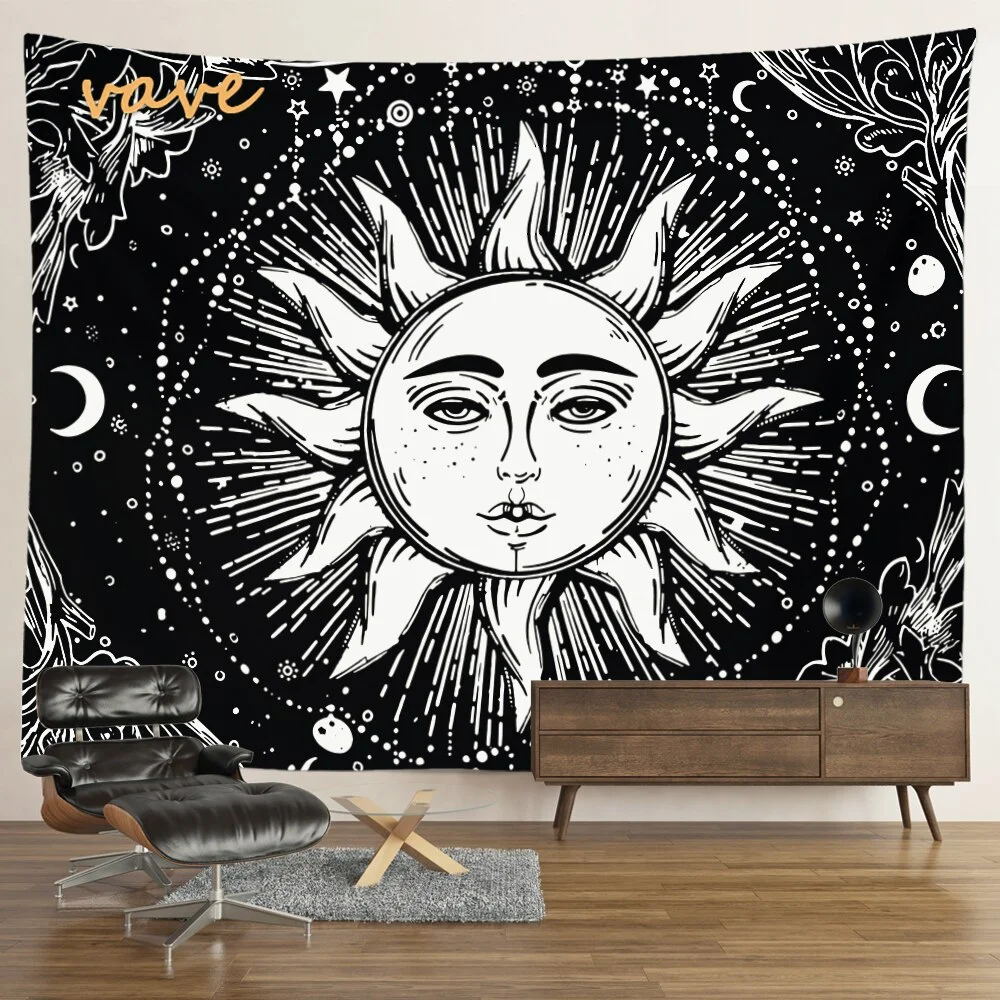 Nigikala Mandala Tapestry Sun And Moon White Black Cloth Fabric Large Tapestry Wall Hanging Boho Hippie Aesthetic Dorm Room Decor