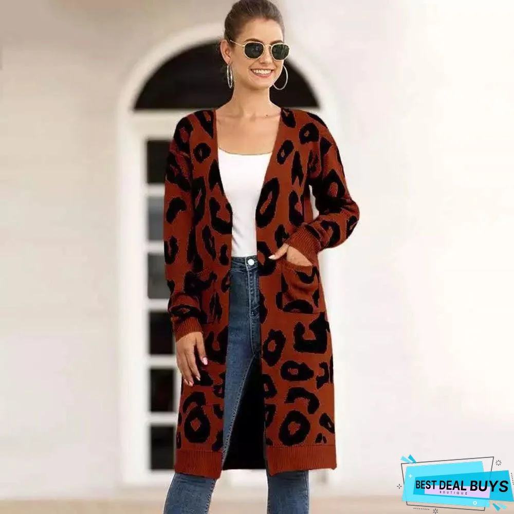 Leopard Knit Cardigan Sweater Coat