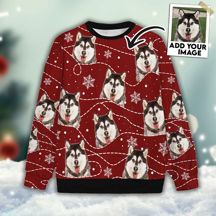Custom Pet Unisex Sweater All Over Print Funny Snow And Line Wine Color