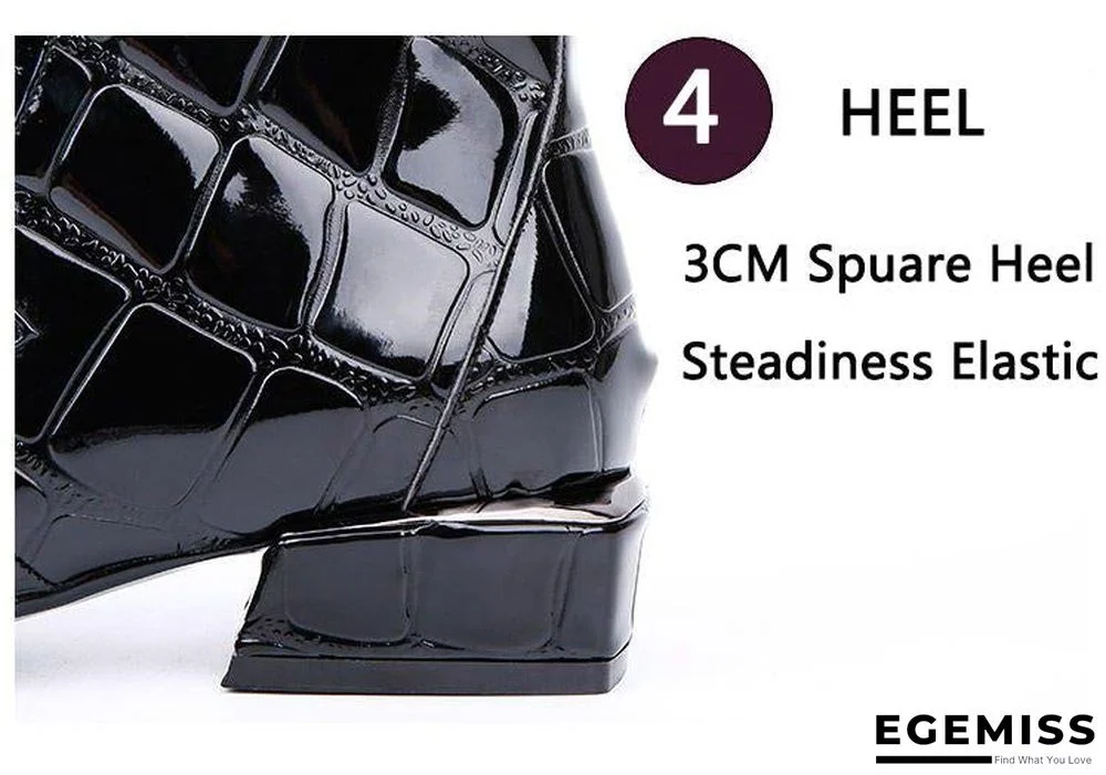 Chic Women Boots Shiny PU Leather Autumn Winter Shoes Woman Spuare Toe Block Heels Ankle Boots | EGEMISS