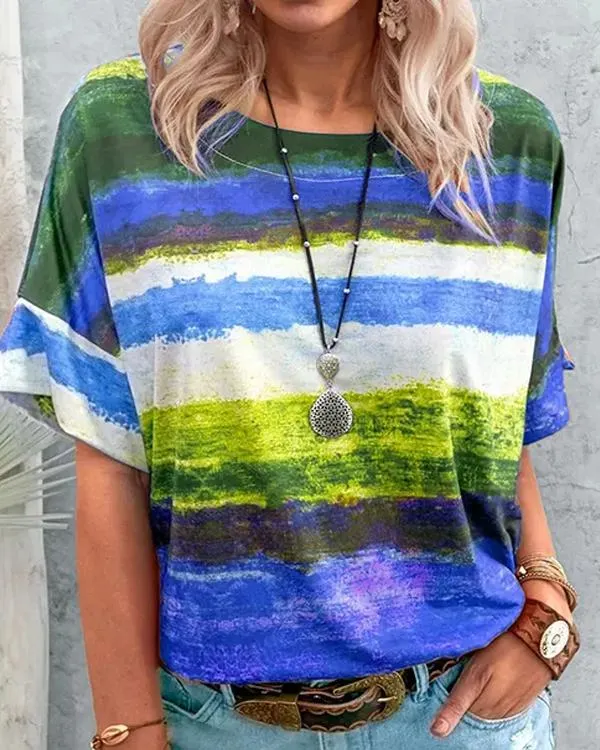 Contrast Watercolor Striped T-shirt