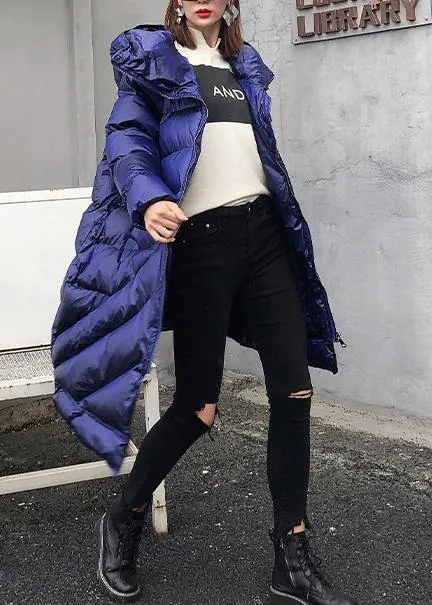 Elegant plus size clothing winter coats blue hooded zippered women parka