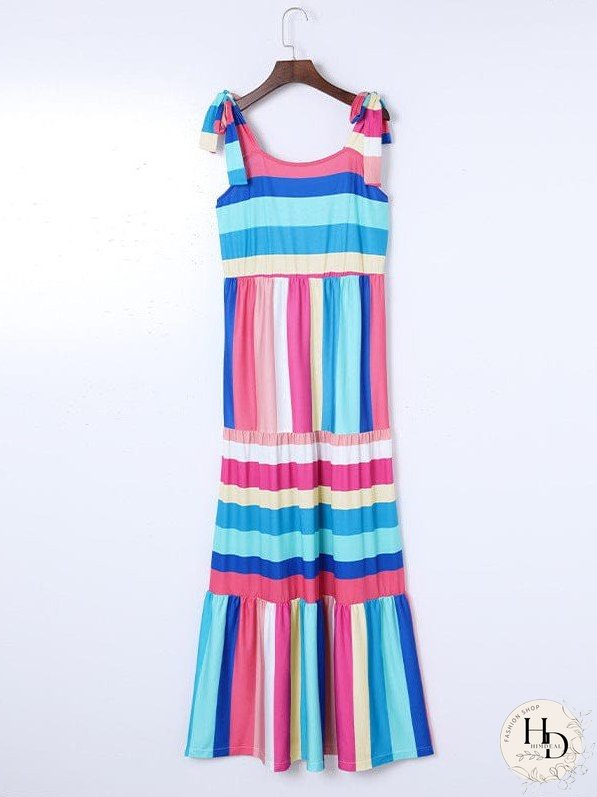 Striped Maxi Dress with Tie Detail