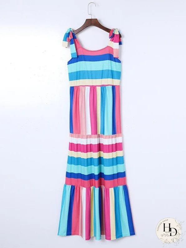 Striped Maxi Dress with Tie Detail
