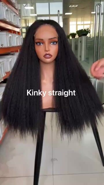 5x5 Lace Closure Wig Kinky Straight Wig 24inches Black Hair Pre Plucked Human Hair Wig