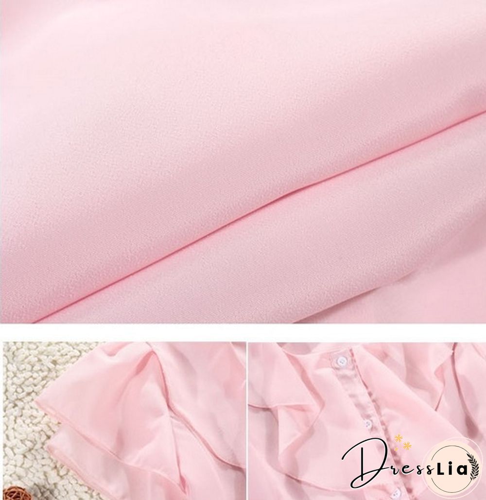 Spring Summer New Women Clothing Girl Casual Bow tie Short Sleeve Chiffon Blouse Shirt