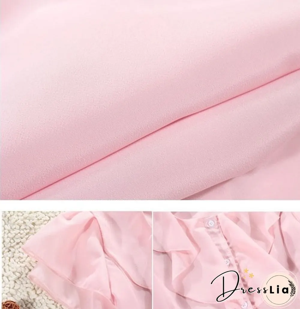 Spring Summer New Women Clothing Girl Casual Bow tie Short Sleeve Chiffon Blouse Shirt