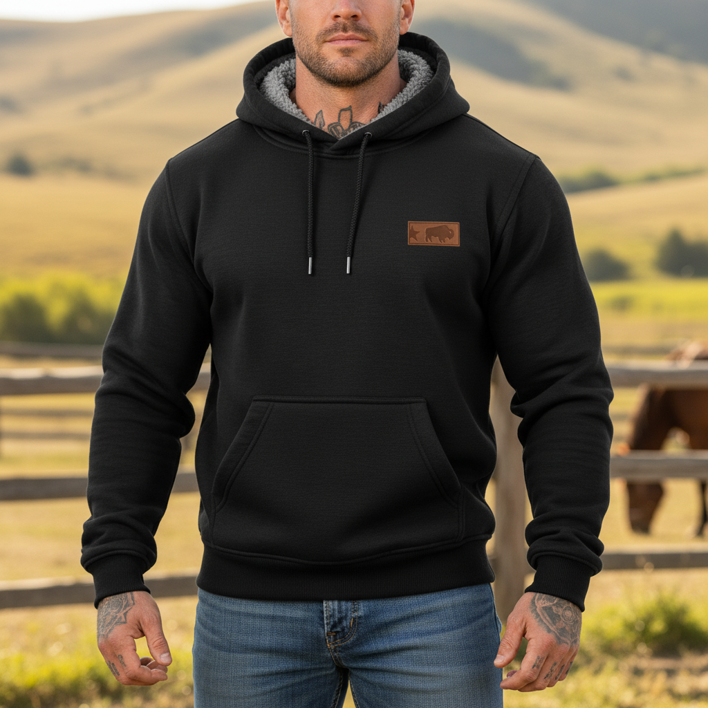 Men's Vintage Western Cowboy Fleece Pocket Long-Sleeved Hoodie