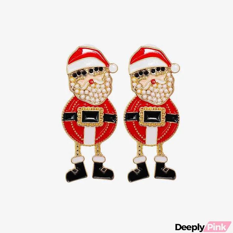 Rhinestone Alloy Santa Earrings