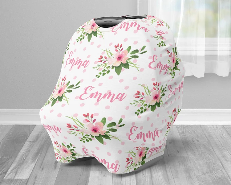 Personalized Pink Flower Baby Car Seat Canopy| Canopyl155