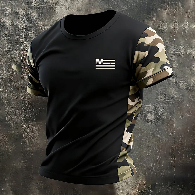  Men's Retro Beige Flag Color Short-sleeve T-shirt Westsshops