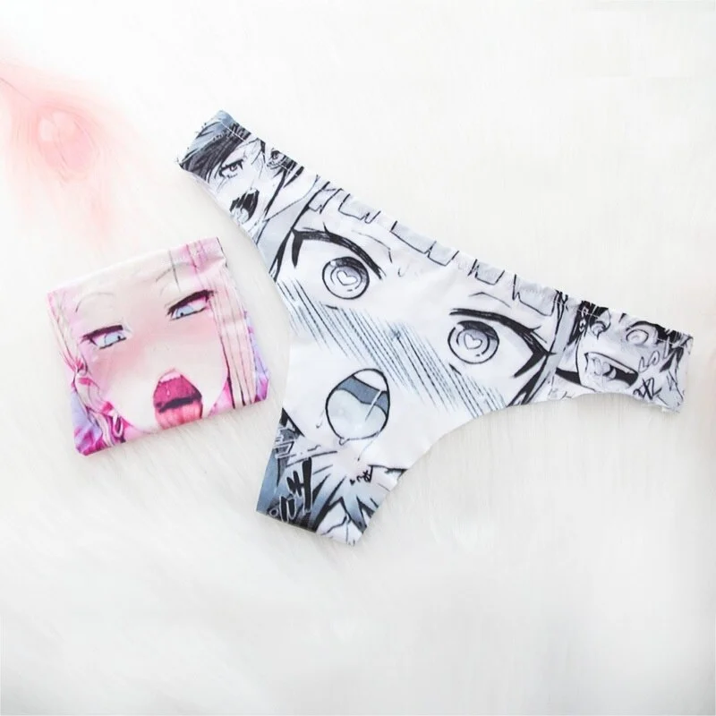 Billionm Hot Sexy Women Unique Design Anime Pattern cartoon Printed Girl's ice silk Underwear Triangel Panties Summer costume T-Thong