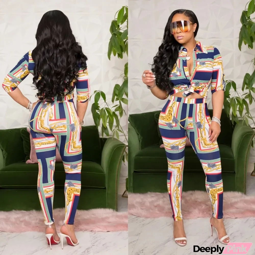 Casual Printed Long Sleeve Two Piece Pants Set