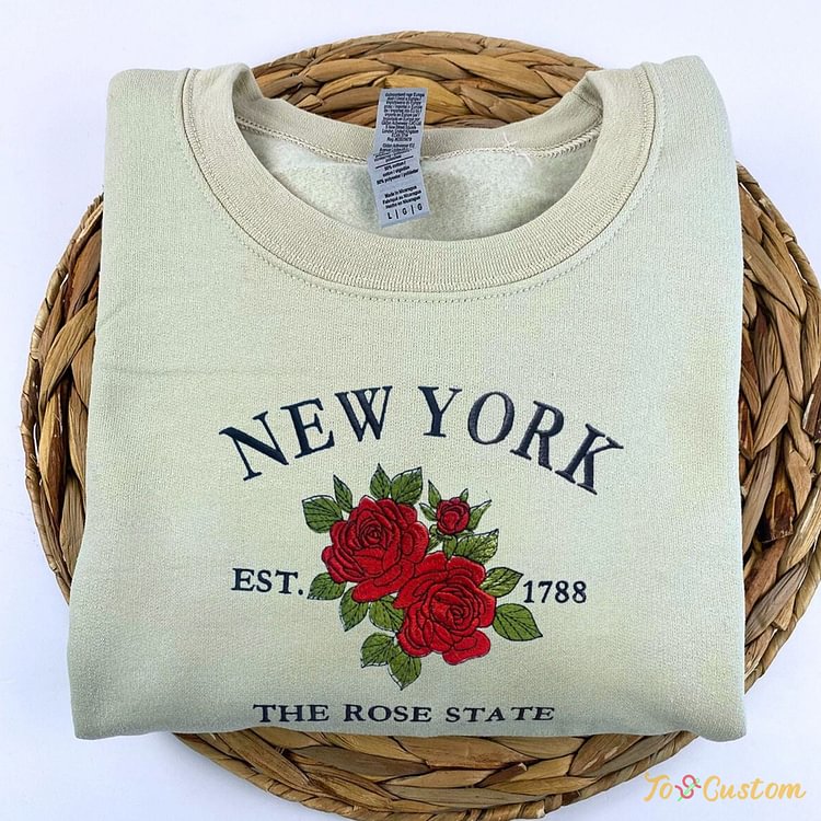 TOSCUSTOM™ New York State Rose Flower Embroidered Gift 1788 Sweatshirt
