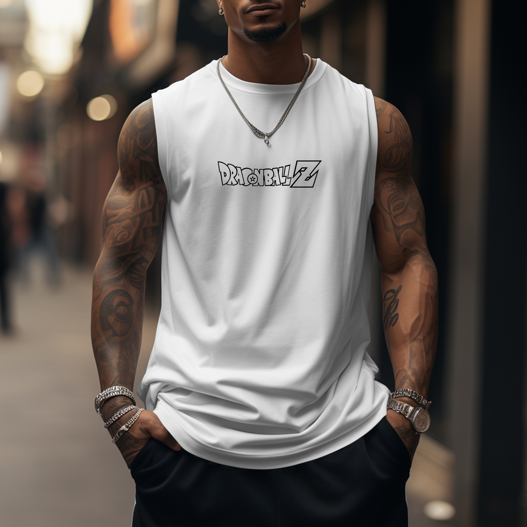 Oversized Comic Black Line Drawing Print Sports Tank Top