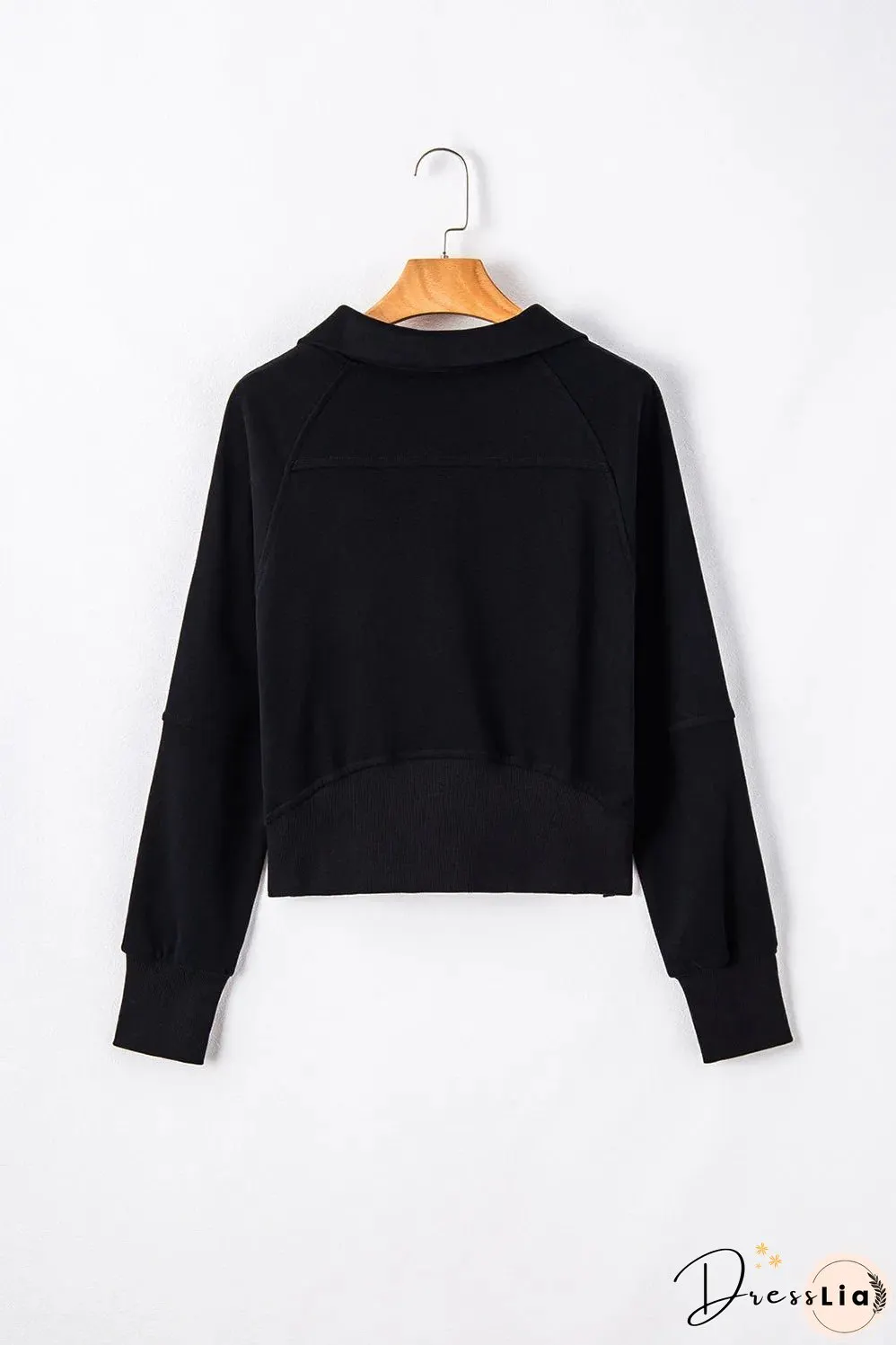 Black Quarter Zip Stand Neck Kangaroo Pocket Sweatshirt