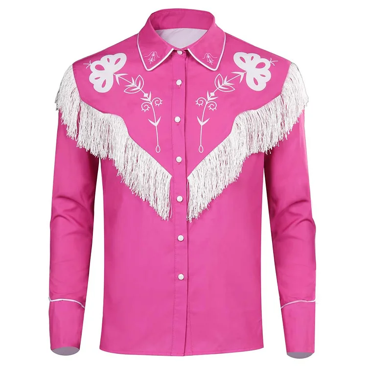 Barbie Ken Pink Retro Tassels Hippie Shirt Jacket Outfits Cosplay Costume Pink Halloween Suit-Coshduk