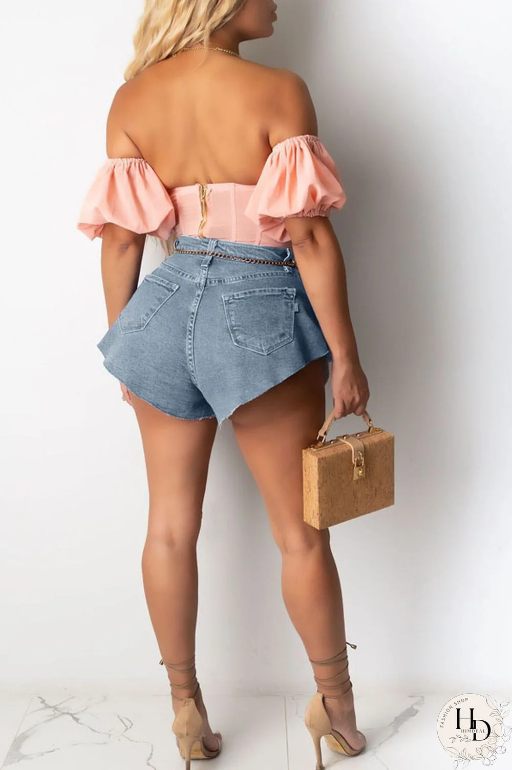 Black Blue Light Blue Denim Zipper Fly Mid Solid Boot Cut shorts Bottoms