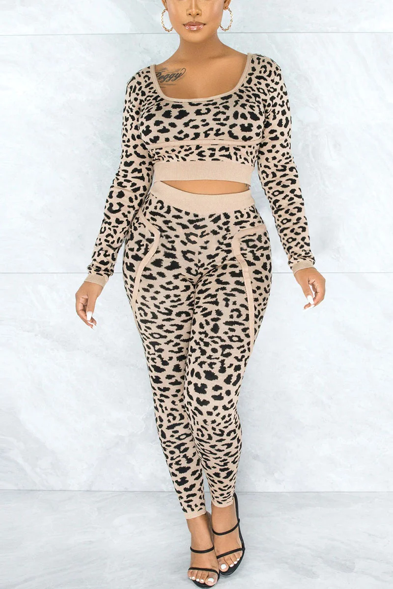 Apricot Street Sportswear Print O Neck Long Sleeve Two Pieces