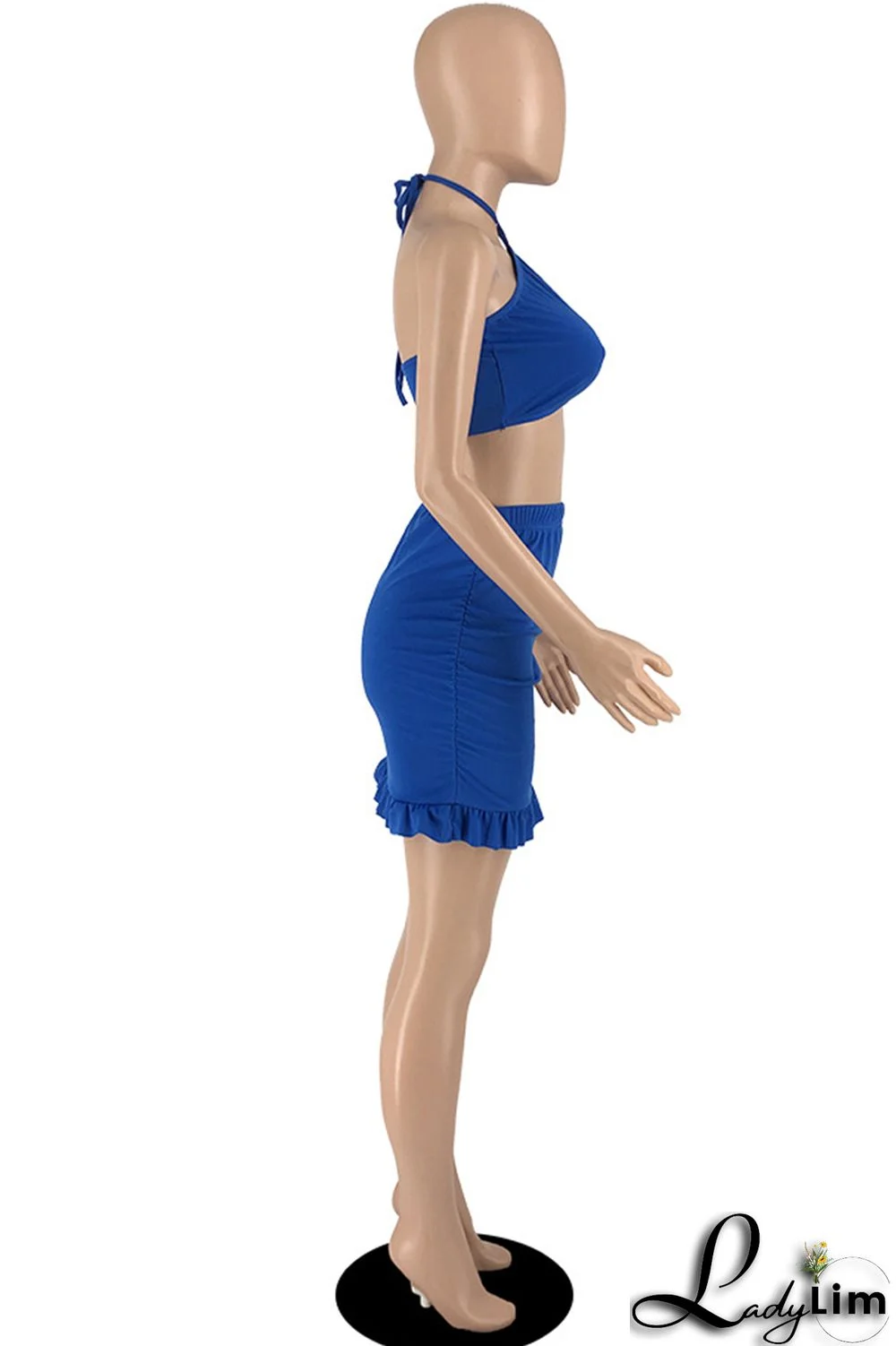 Khaki Fashion Sexy Solid Bandage Backless Strapless Sleeveless Two Pieces