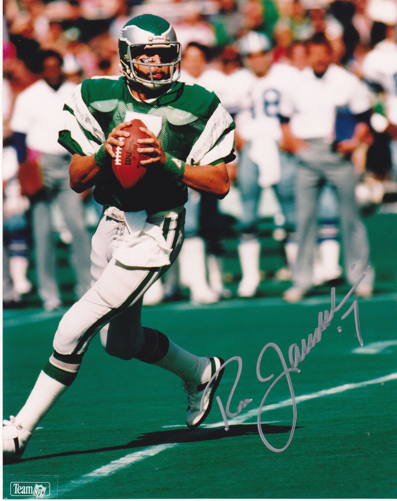 RON JAWORSKI PHILADELPHIA EAGLES ACTION SIGNED 8x10