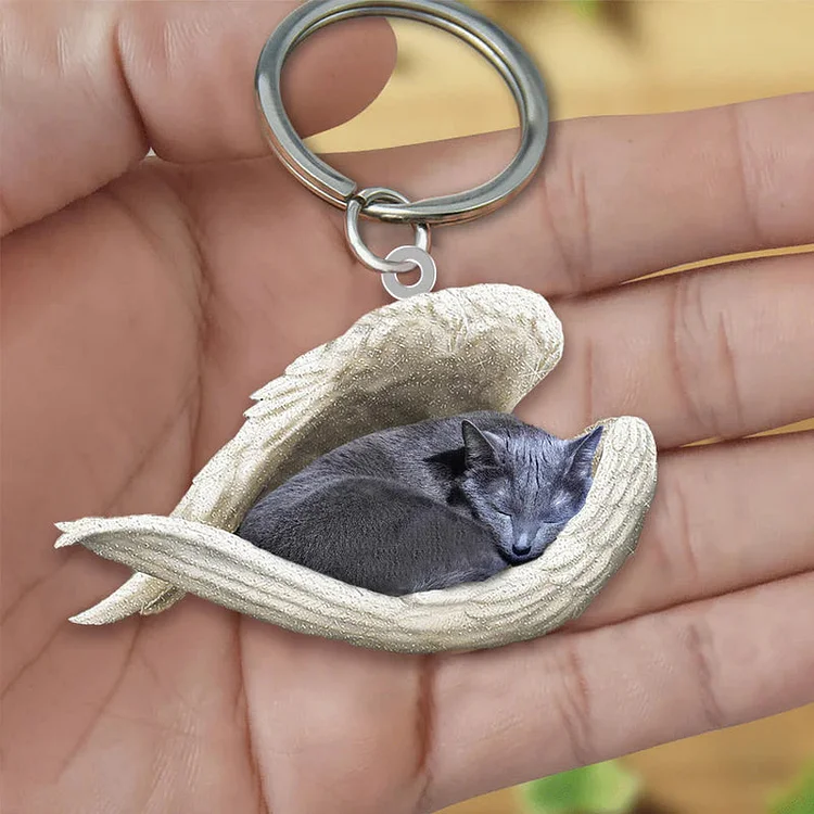 Russian Blue Cat Sleeping Angel Necklace