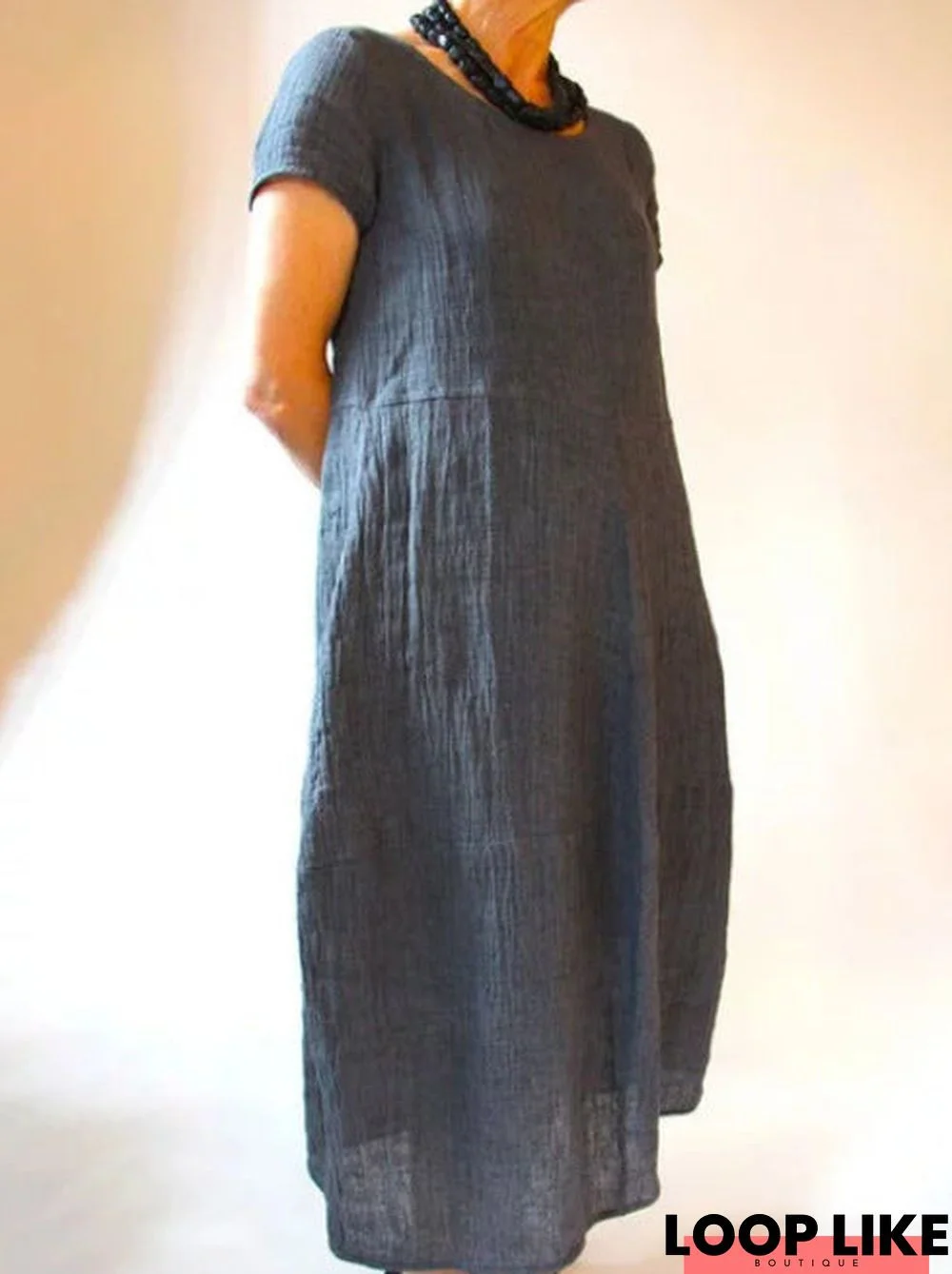 Loose solid color plus size cotton and linen dress