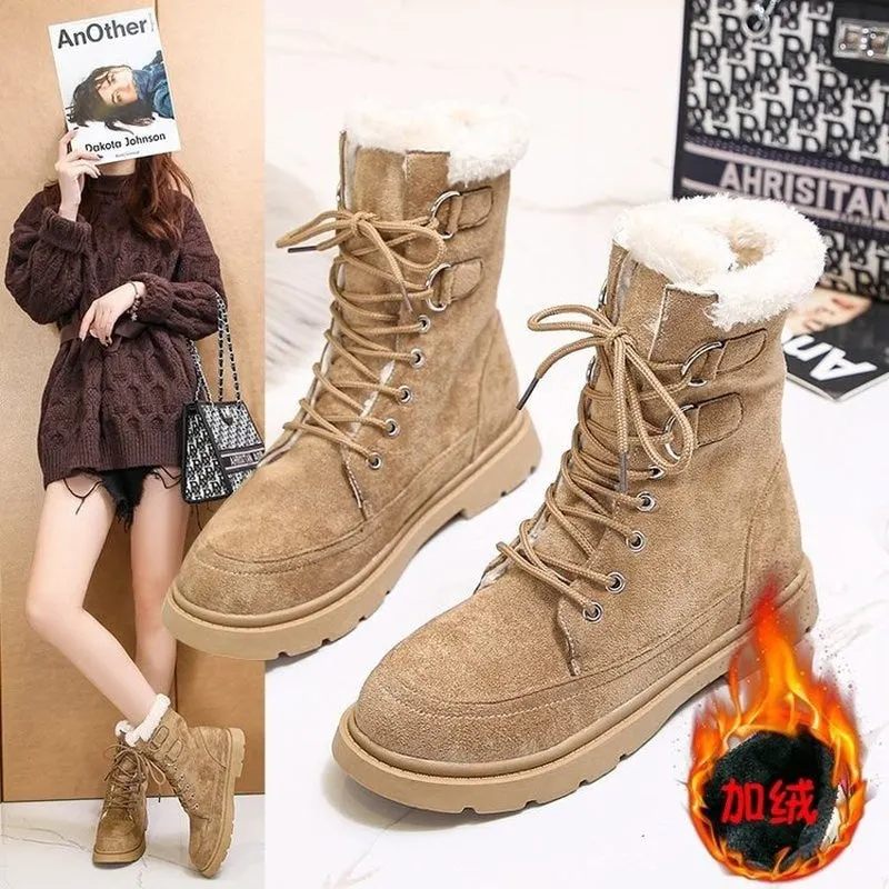 2021 winter new Martin boots female British style student Korean warm cotton shoes short tube plus velvet snow boots fur boots