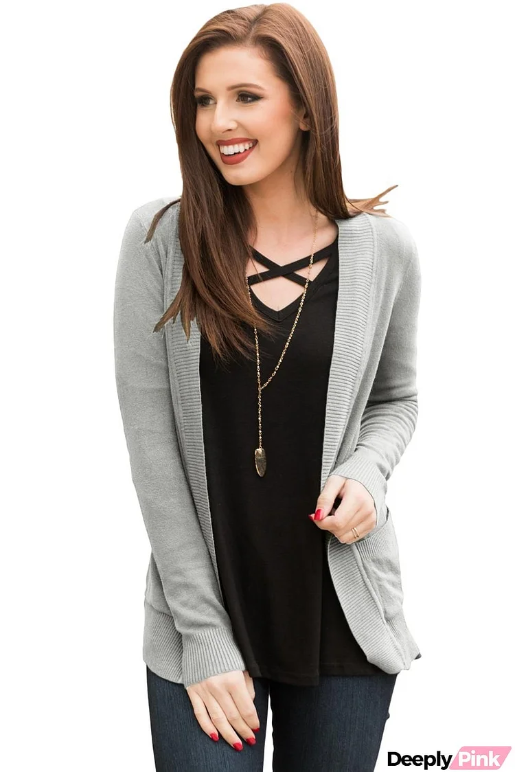 Knit Long Sleeve Cardigan Top with Pockets