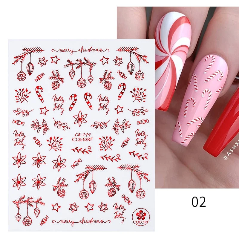 Winter Xmas 3D Nail Sticker Christmas Elk Santa Snowflake Rabbit Cartoon Slider Design Polish Nails Decals Nail Art DIY Decor-Nail Inspo