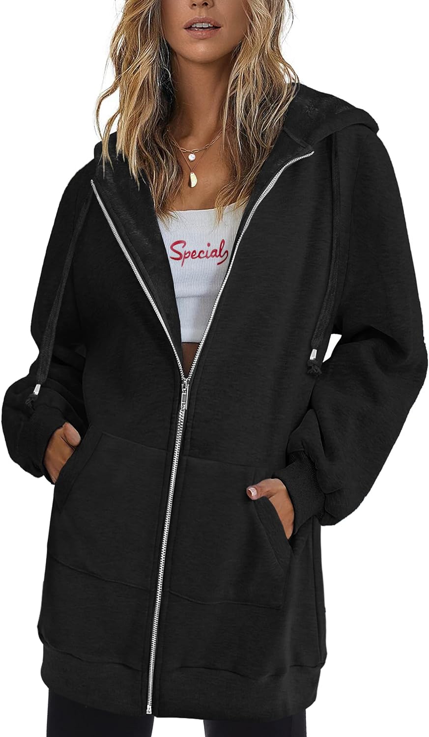 Limited time sale 🔥Womens Oversized Zip Up Hoodies Long Sleeve Sweatshirt Fleece Jacket(Buy 2 Free Shipping)