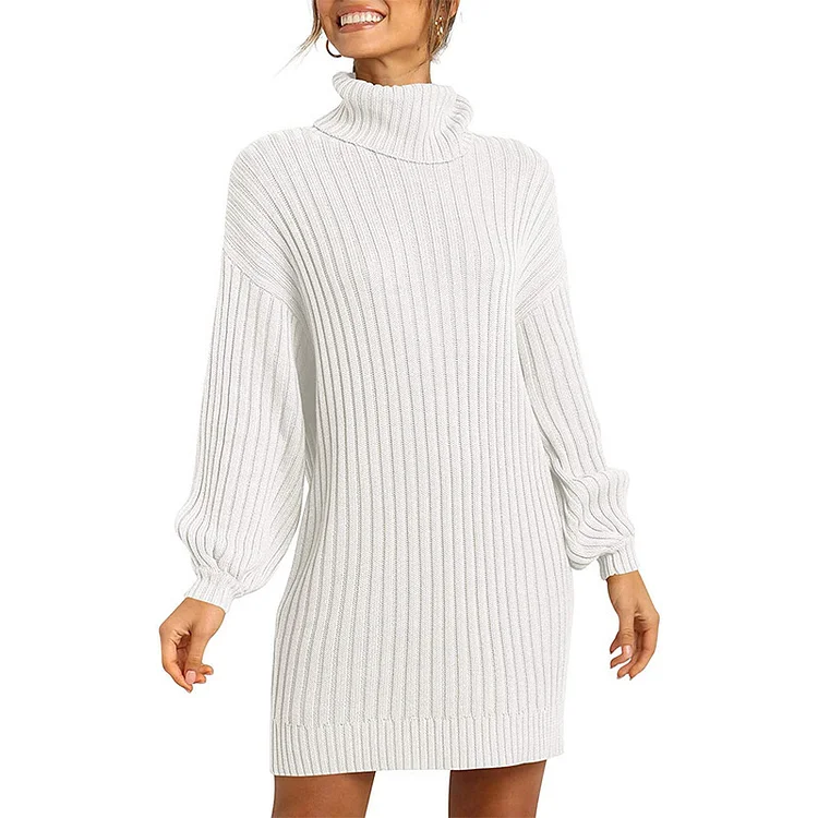 Fashion Loose High Neck Casual Long Sleeve Bottom Knit Sweater Dress