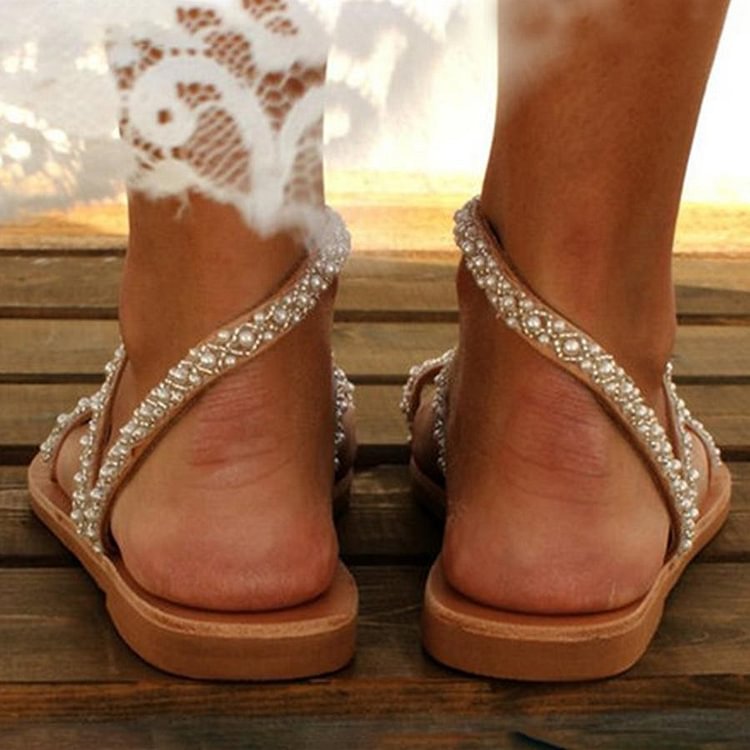 Comstylish Women's Thong Pearl Flat Sandals