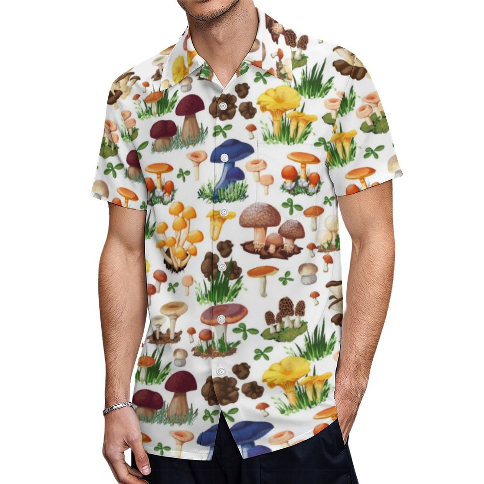 Colorful Mushrooms Hawaiian Shirt Mens Button Down Plus Size Tropical Hawaii Beach Shirts