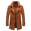 💥 2025 Hot Sale! Men's Fleece-blend Raincoat with Detachable Stand-up Collar, Single-breasted Design, and Zippered Pockets - Casual Autumn/winter Outerwear, Brown.