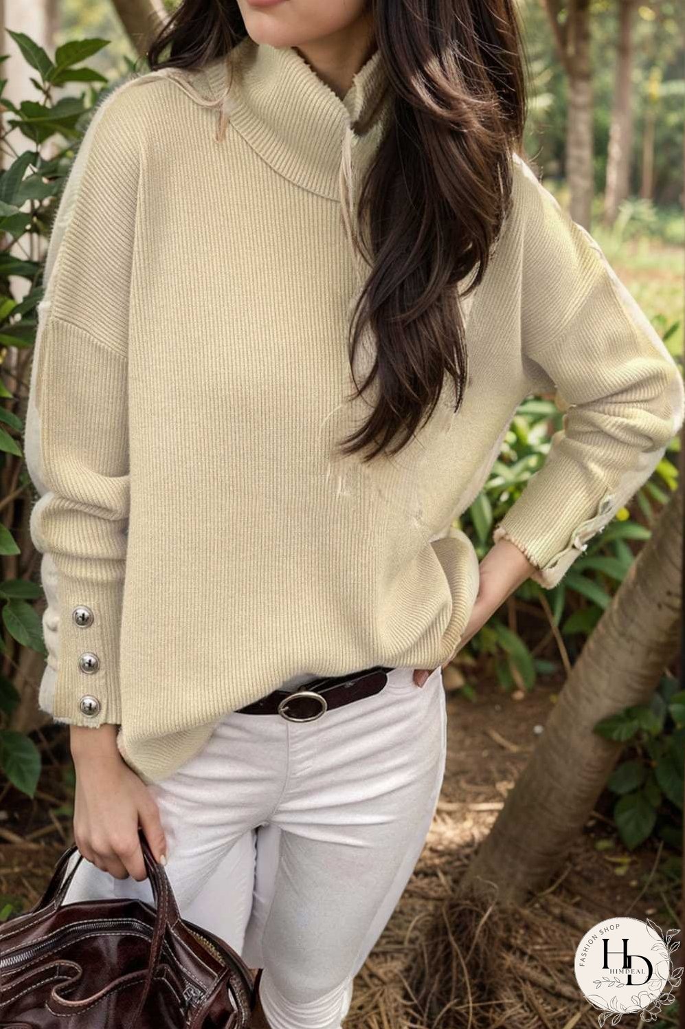 turtleneck solid long sleeve knitted sweater