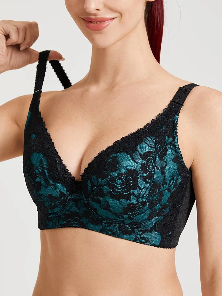 Lace Floral V-Neck Wonderwire Support Bra