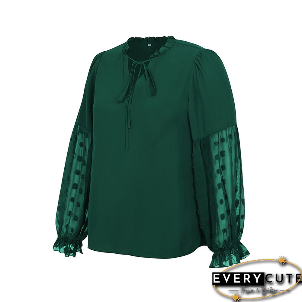 Splice Swiss Dot Long Sleeve Tops in Dark Green