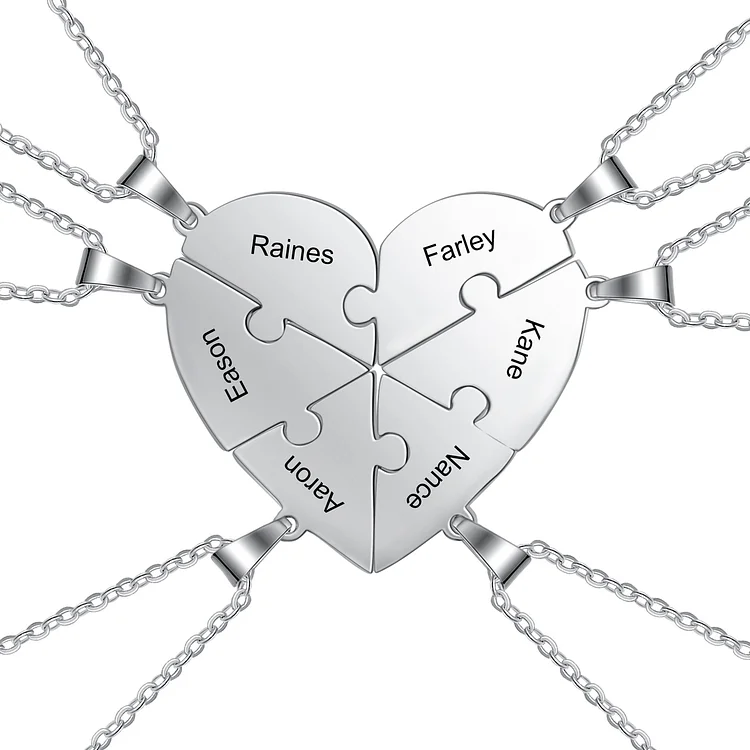 Heart necklaces 6 puzzle pieces 6 engrave Personalized Names