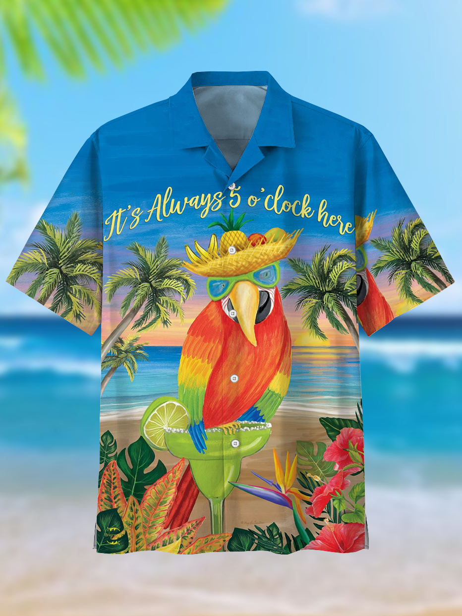 Men's Casual Hawaii Vacation Cartoon Cuban Collar Print Shirt PLUSCLOTHESMAN