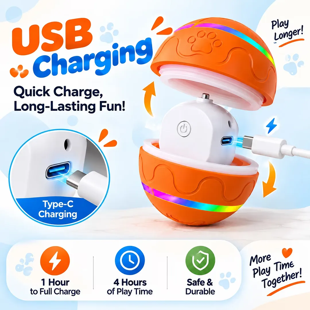 BEBANG Interactive Dog Ball Toy, Motion Activated Self Moving Ball with Remote Control, 2 Play Modes, Colorful LED Lights, Rechargeable Automatic Rolling & Bouncing Dog Toy for Indoor Outdoor Play